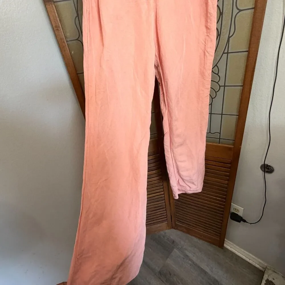 H&M Linen Blend Pink Wide Leg Coastal Preppy Vacation Ready Pants Size Plus 16